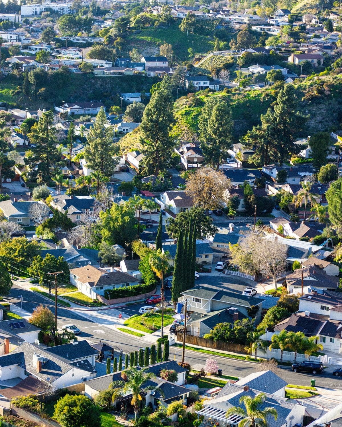 Aerial view of a Placer County foothill neighborhood.