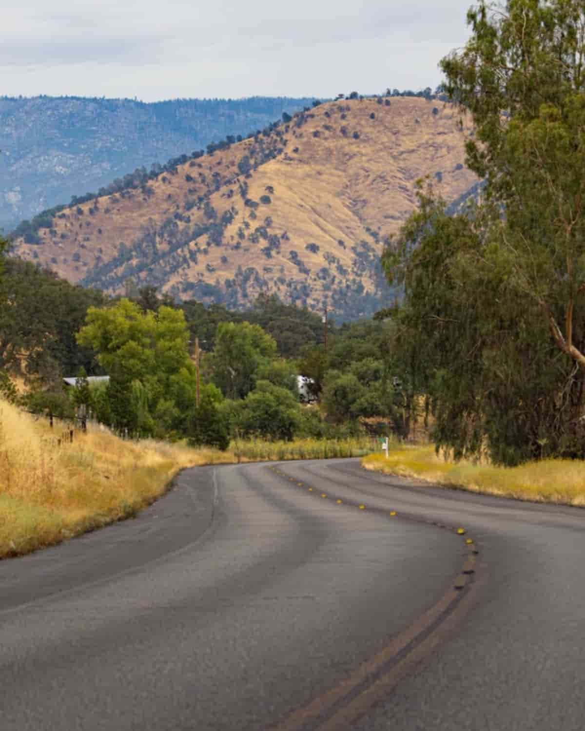 Foothill road winding through hills in Placer County.