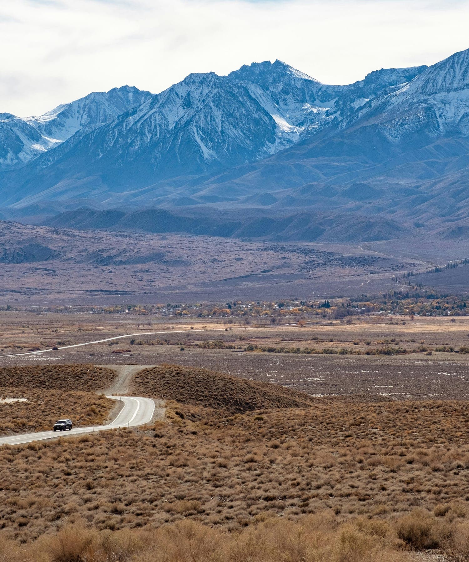 Mountain road and peaks in Sierra County.