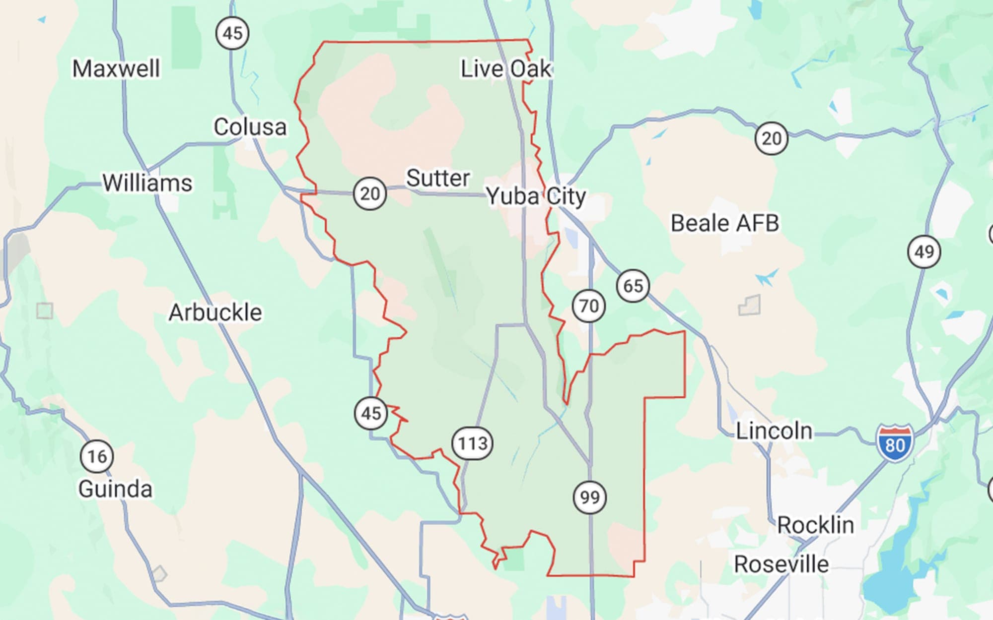 Sutter County service-territory map.
