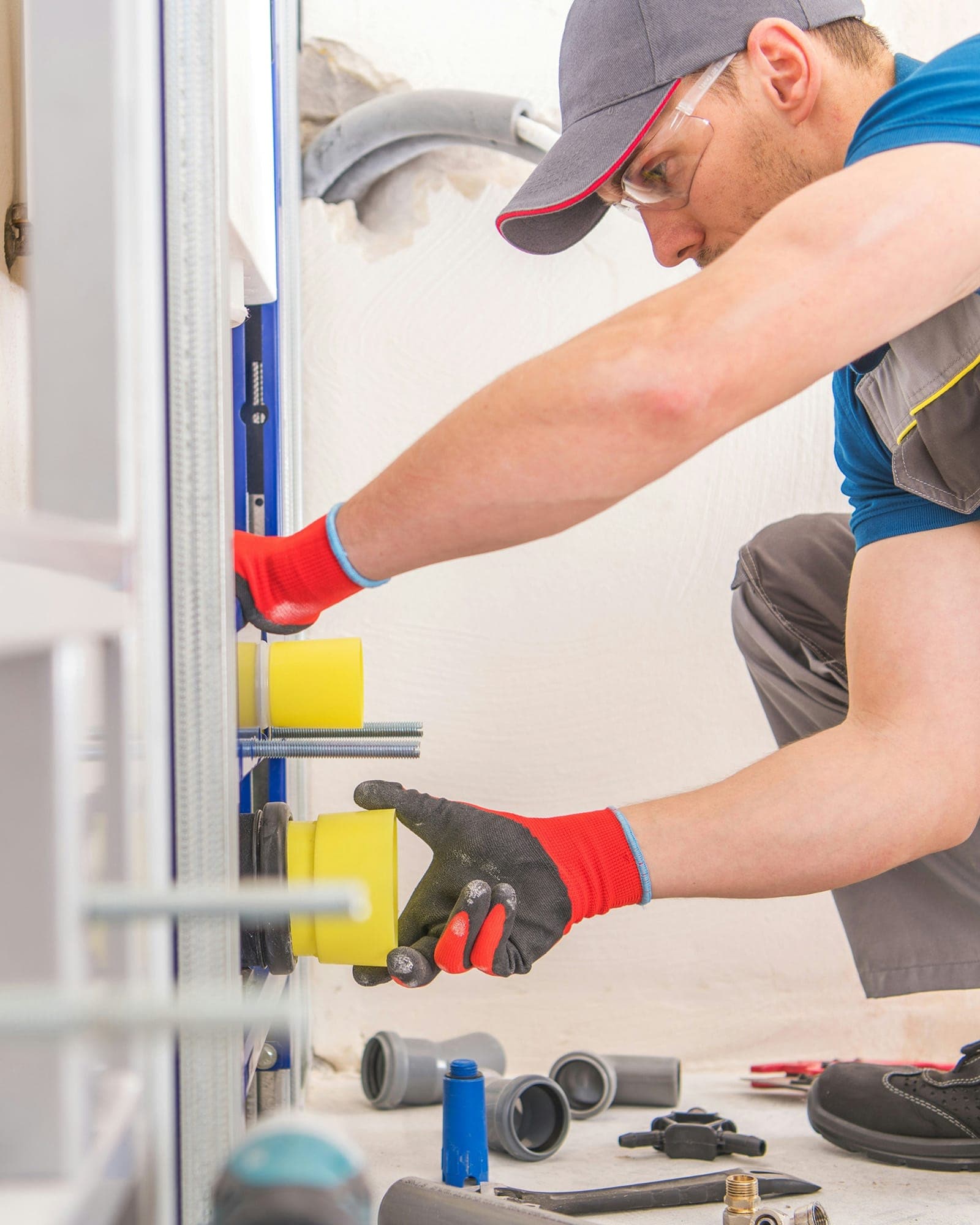 Technician checking interior plumbing components during a Sutter County diagnostic visit.