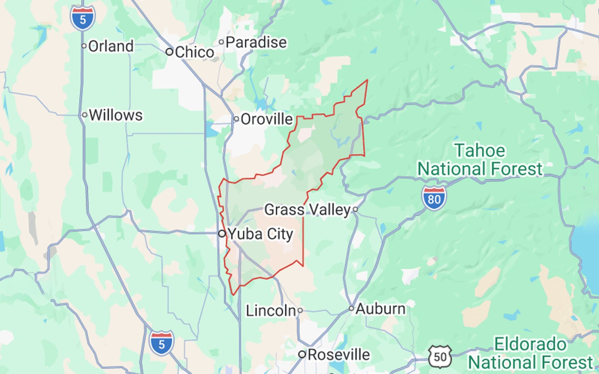 Yuba County service-territory map.